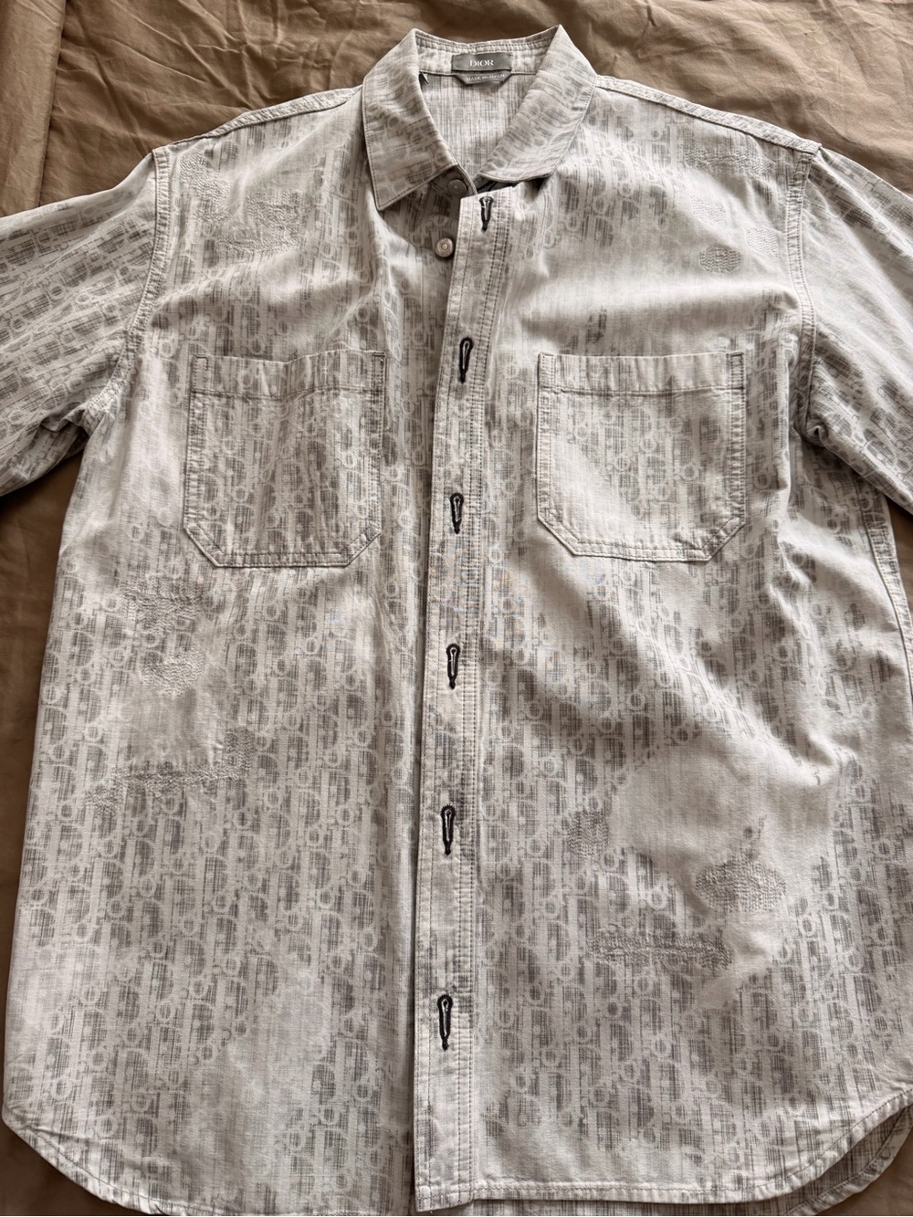 Dior Beige Gray Monogram Button-Up Shirt